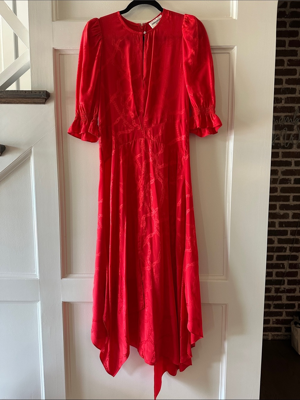 Zadig & Voltaire Red Asymmetrical Maxi Dress with Puff Sleeves
